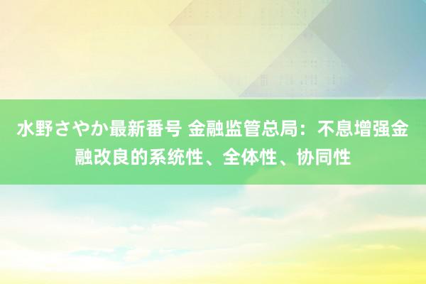 水野さやか最新番号 金融监管总局：不息增强金融改良的系统性、全体性、协同性